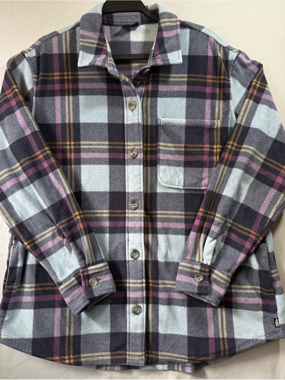 Eddie Bauer Women’s L Soft Fleece Button-Up Shirt Jacket Purple/Blue/Gold